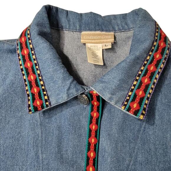 Vtg Coldwater Creek Boho Denim Jacket Womens Large Aztec Embroidered USA - Picture 4 of 13